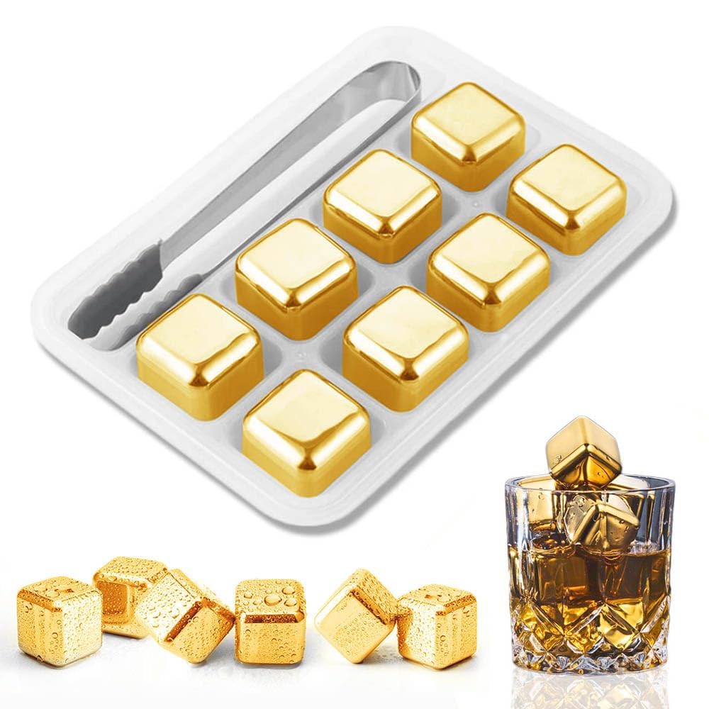 Whiskey Stone Set - Rochas refrescantes de metal dorado y