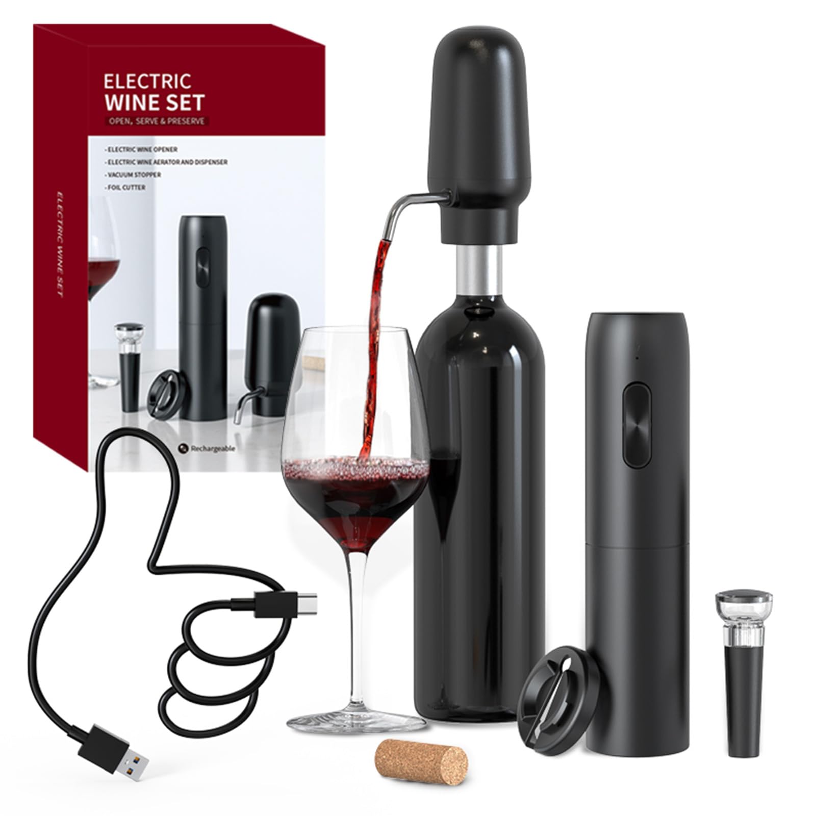 Decanter Aerator Set - Aireador de vino eléctrico inteligente, juego